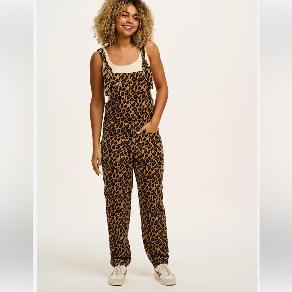 LUCY & YAK Corduroy Dungarees in Leopard Print size 4 animal print overalls